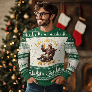 George Washington Lifes Better With Beer Ugly Christmas Sweater Funny Founding Father Beer Lover
