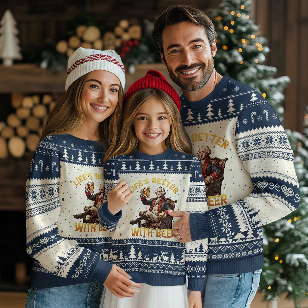 George Washington Lifes Better With Beer Ugly Christmas Sweater Funny Founding Father Beer Lover
