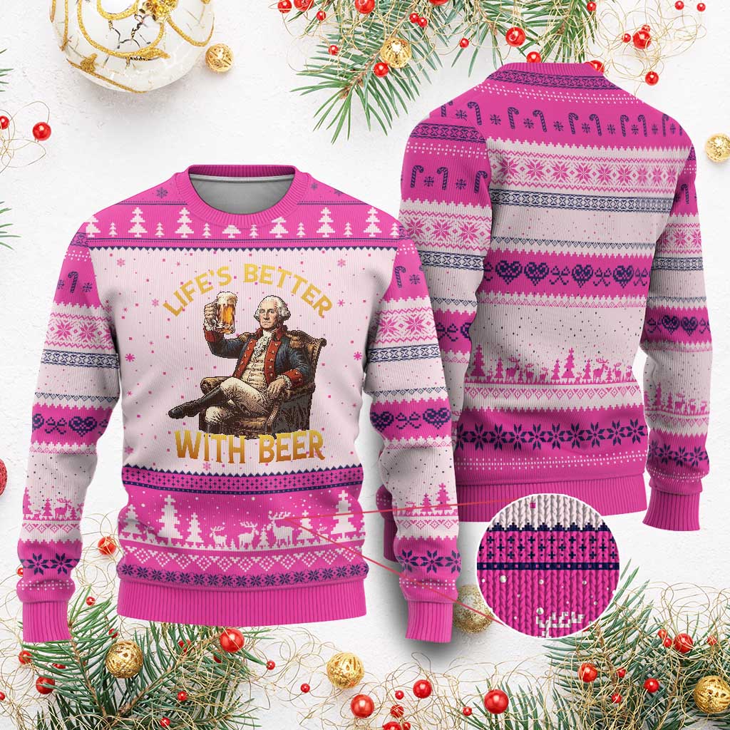 George Washington Lifes Better With Beer Ugly Christmas Sweater Funny Founding Father Beer Lover