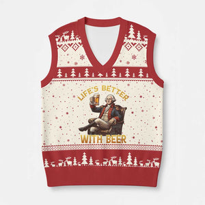 George Washington Lifes Better With Beer V-Neck Knit Sweater Vest Funny Founding Father Beer Lover