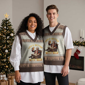 George Washington Lifes Better With Beer V-Neck Knit Sweater Vest Funny Founding Father Beer Lover