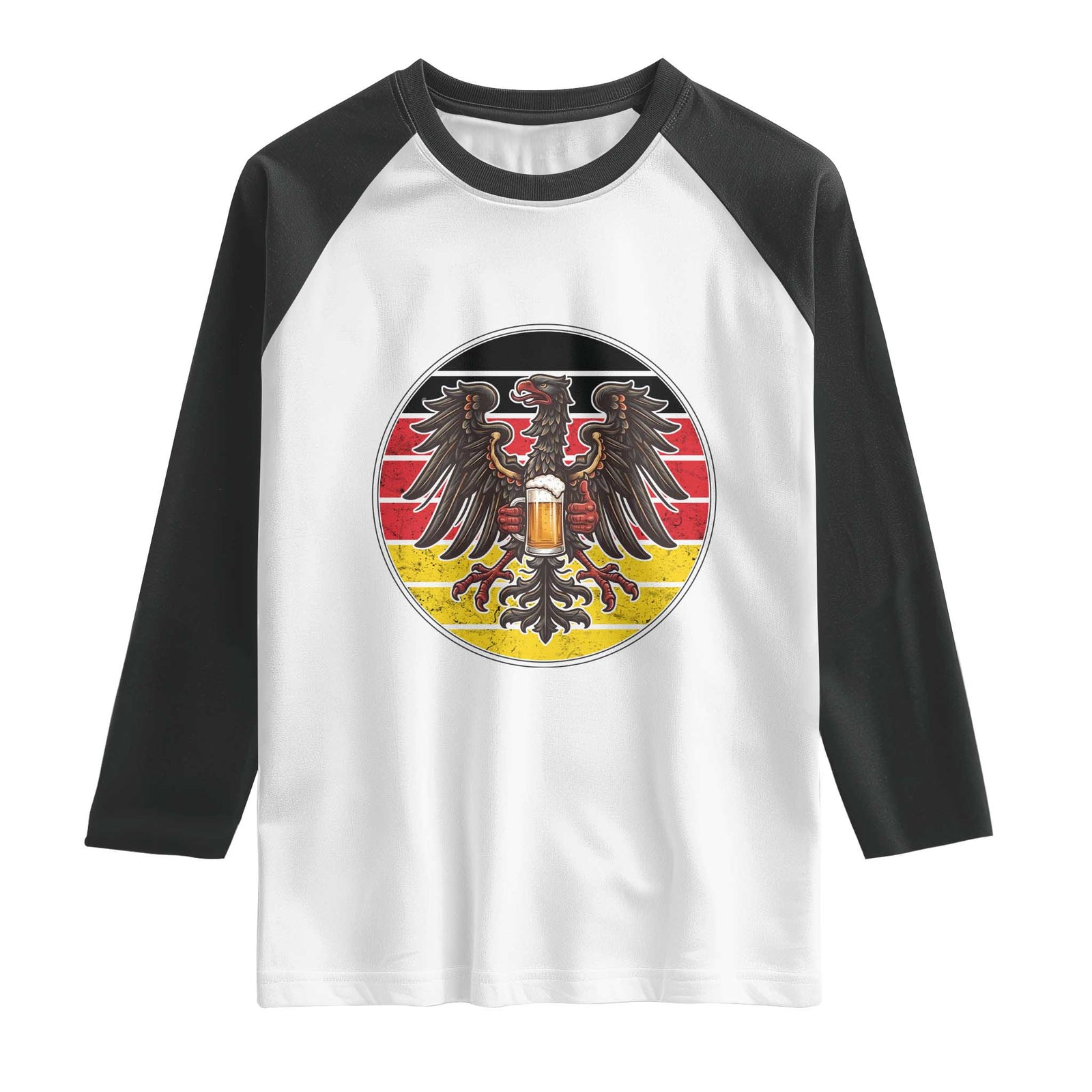 German Eagle Beer Lover Raglan Shirt Vintage Bavarian Oktoberfest Beer TS12 White Black Print Your Wear