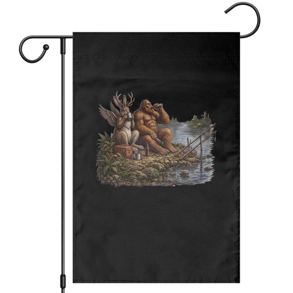 Funny Wolpertinger Bigfoot Fishing Garden Flag Beer Drinking Cryptid Fisherman Gift TS12 Black Print Your Wear