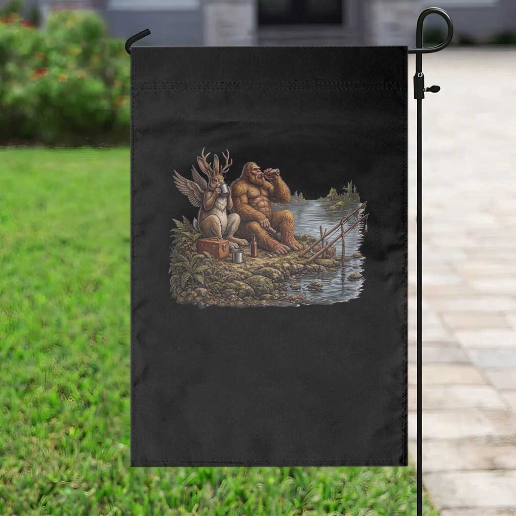 Funny Wolpertinger Bigfoot Fishing Garden Flag Beer Drinking Cryptid Fisherman Gift