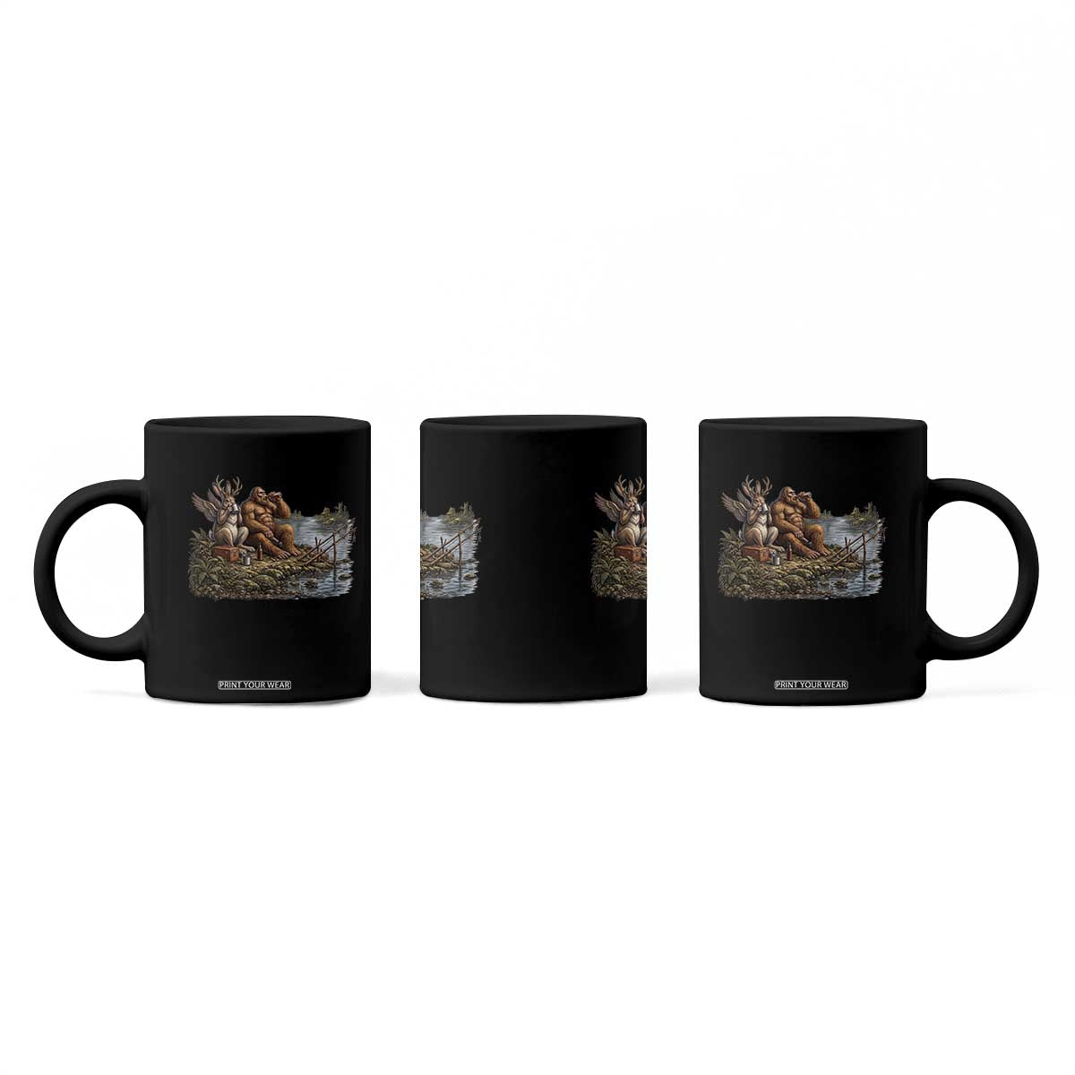 Funny Wolpertinger Bigfoot Fishing Coffee Mug Beer Drinking Cryptid Fisherman Gift