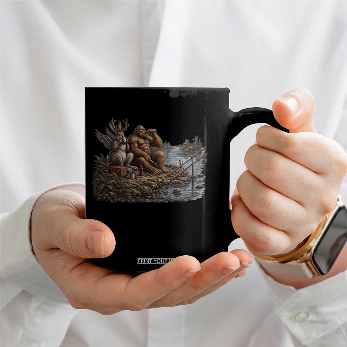 Funny Wolpertinger Bigfoot Fishing Coffee Mug Beer Drinking Cryptid Fisherman Gift