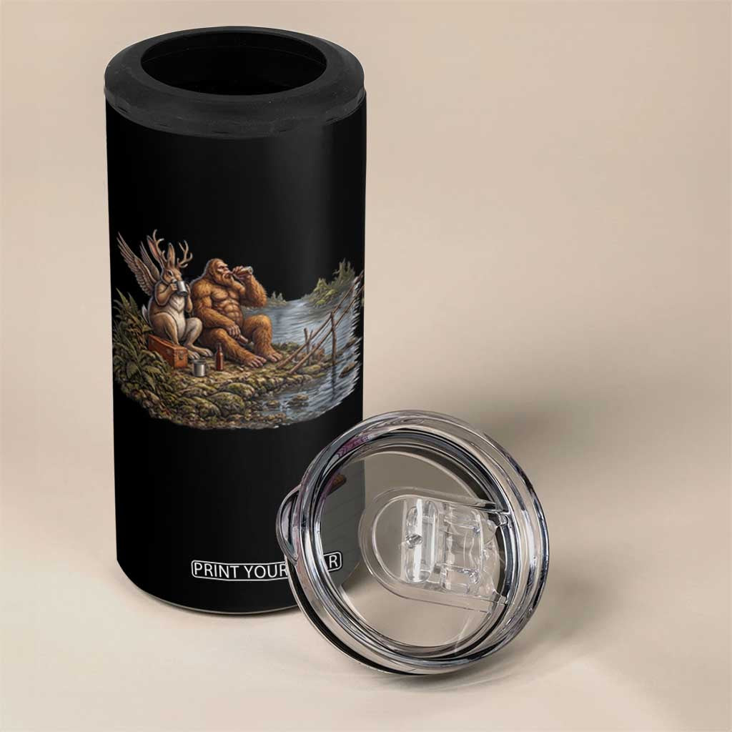 Funny Wolpertinger Bigfoot Fishing 4 in 1 Can Cooler Tumbler Beer Drinking Cryptid Fisherman Gift