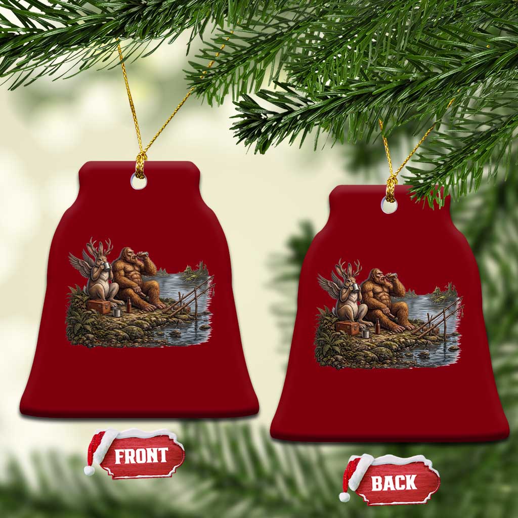 Funny Wolpertinger Bigfoot Fishing Ceramic Ornament Beer Drinking Cryptid Fisherman Gift