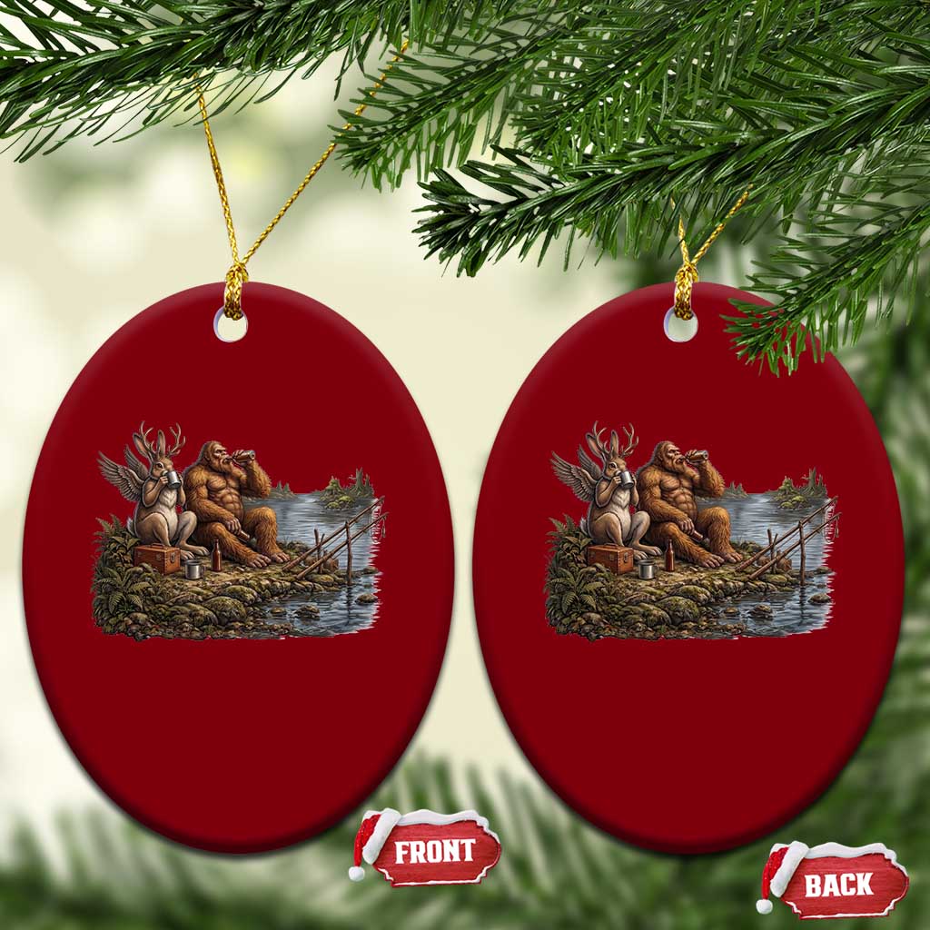 Funny Wolpertinger Bigfoot Fishing Ceramic Ornament Beer Drinking Cryptid Fisherman Gift
