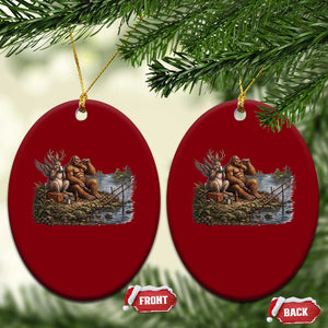 Funny Wolpertinger Bigfoot Fishing Ceramic Ornament Beer Drinking Cryptid Fisherman Gift