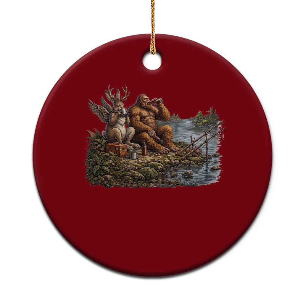 Funny Wolpertinger Bigfoot Fishing Ceramic Ornament Beer Drinking Cryptid Fisherman Gift TS12 1pc Red Print Your Wear