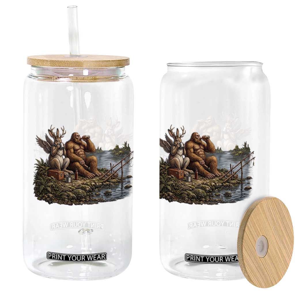Funny Wolpertinger Bigfoot Fishing Glass Can Beer Drinking Cryptid Fisherman Gift