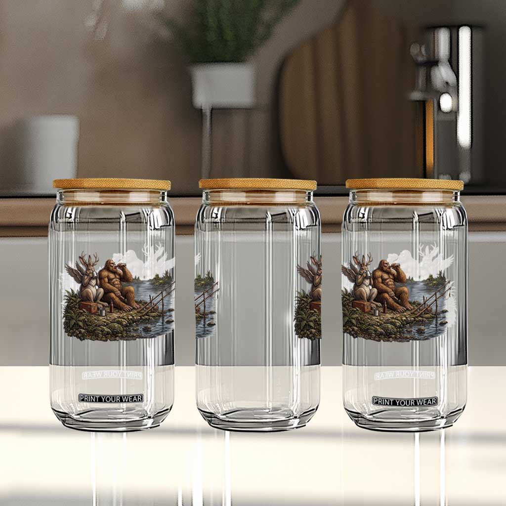 Funny Wolpertinger Bigfoot Fishing Glass Can Beer Drinking Cryptid Fisherman Gift