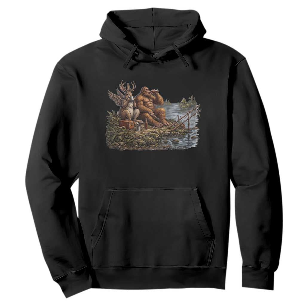 Funny Wolpertinger Bigfoot Fishing Hoodie Beer Drinking Cryptid Fisherman Gift TS12 Black Print Your Wear