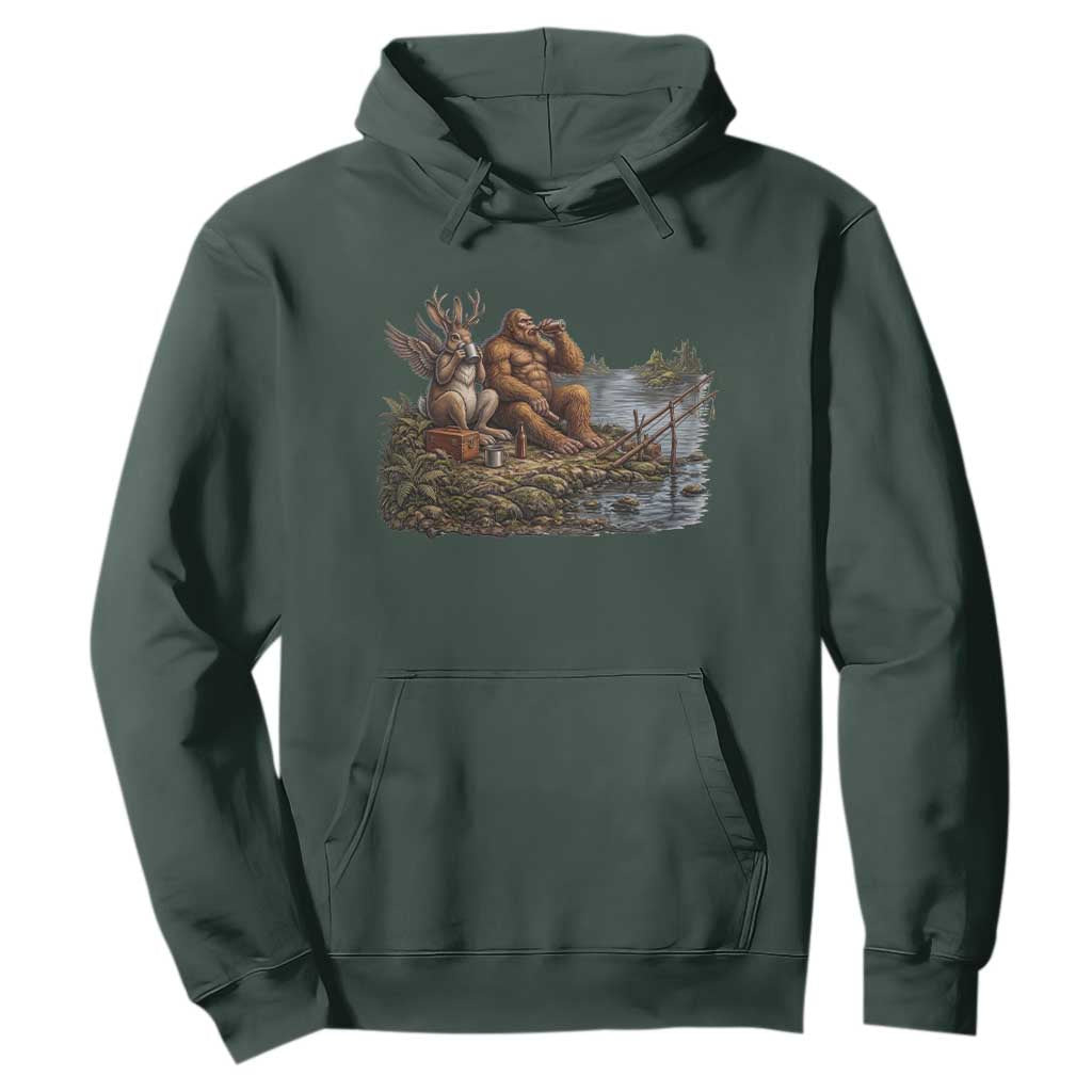 Funny Wolpertinger Bigfoot Fishing Hoodie Beer Drinking Cryptid Fisherman Gift