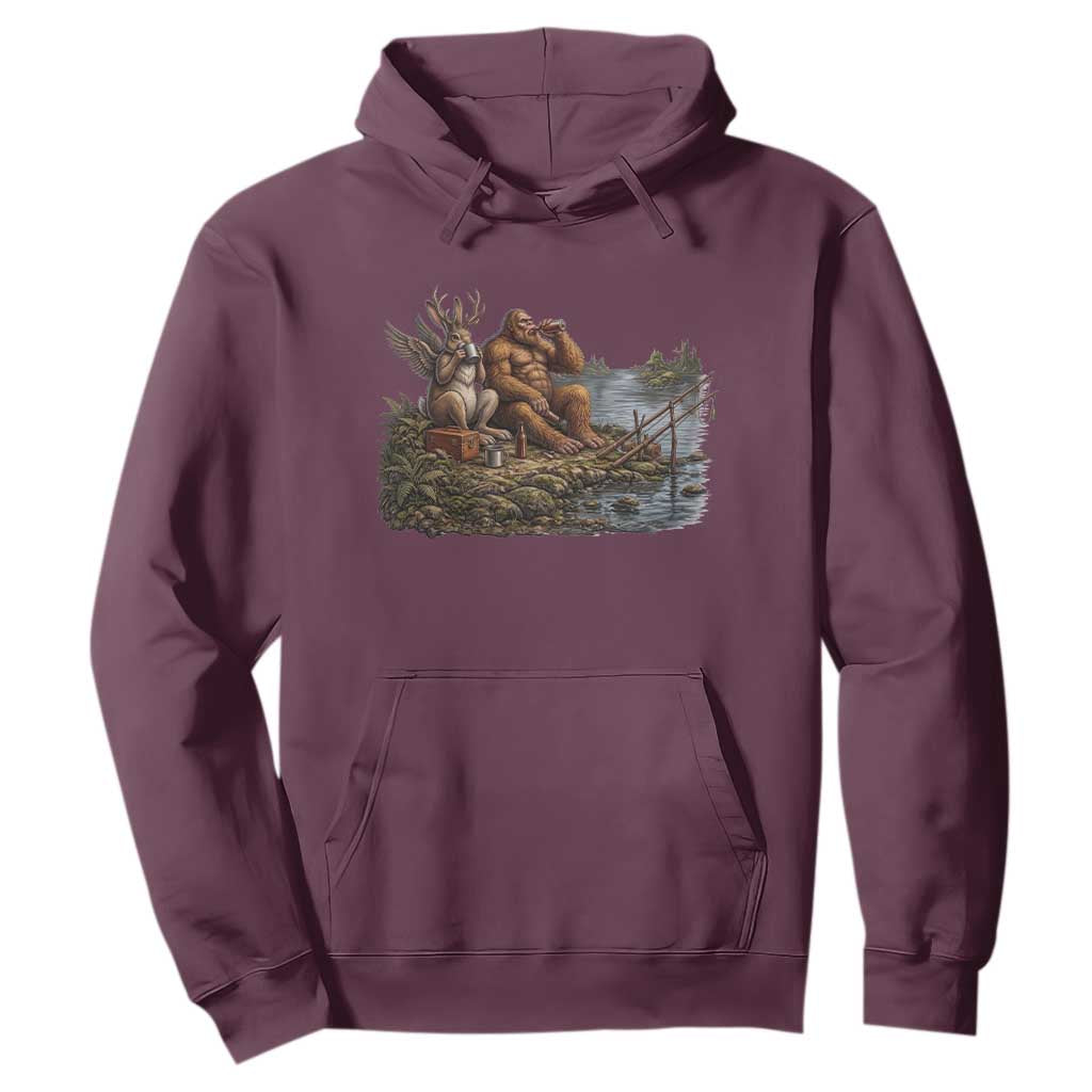 Funny Wolpertinger Bigfoot Fishing Hoodie Beer Drinking Cryptid Fisherman Gift