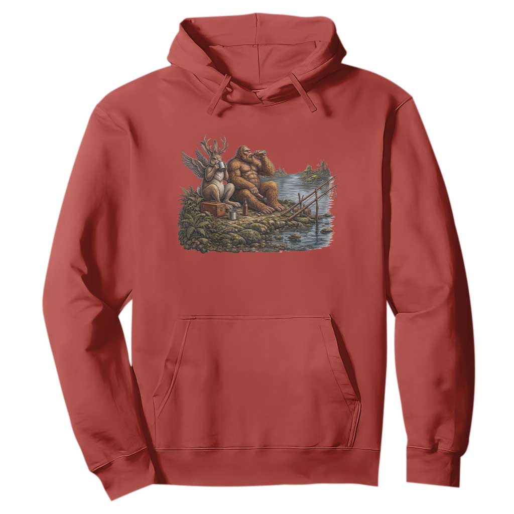 Funny Wolpertinger Bigfoot Fishing Hoodie Beer Drinking Cryptid Fisherman Gift
