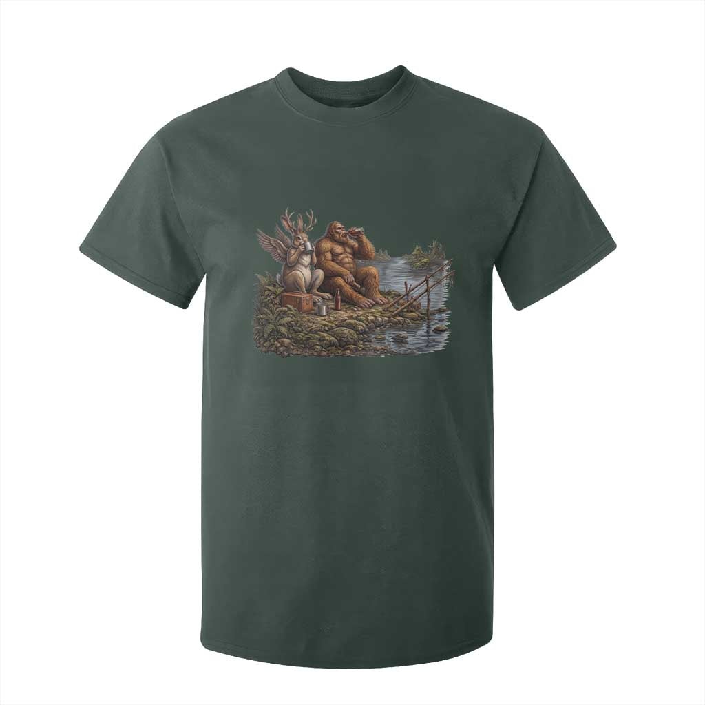 Funny Wolpertinger Bigfoot Fishing T Shirt For Kid Beer Drinking Cryptid Fisherman Gift