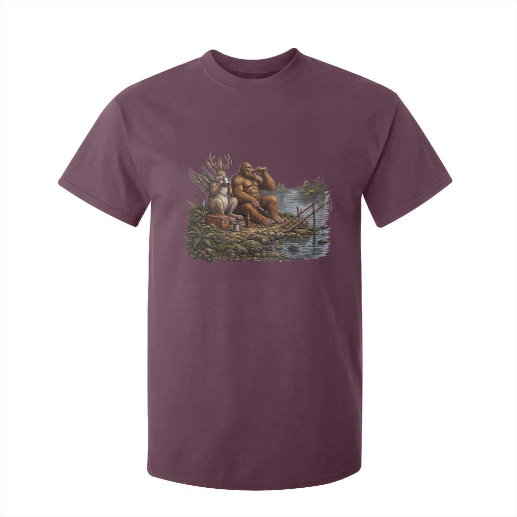 Funny Wolpertinger Bigfoot Fishing T Shirt For Kid Beer Drinking Cryptid Fisherman Gift
