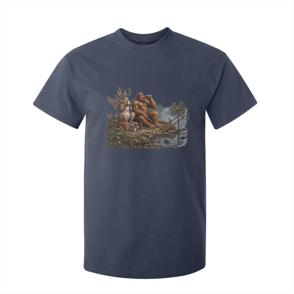 Funny Wolpertinger Bigfoot Fishing T Shirt For Kid Beer Drinking Cryptid Fisherman Gift
