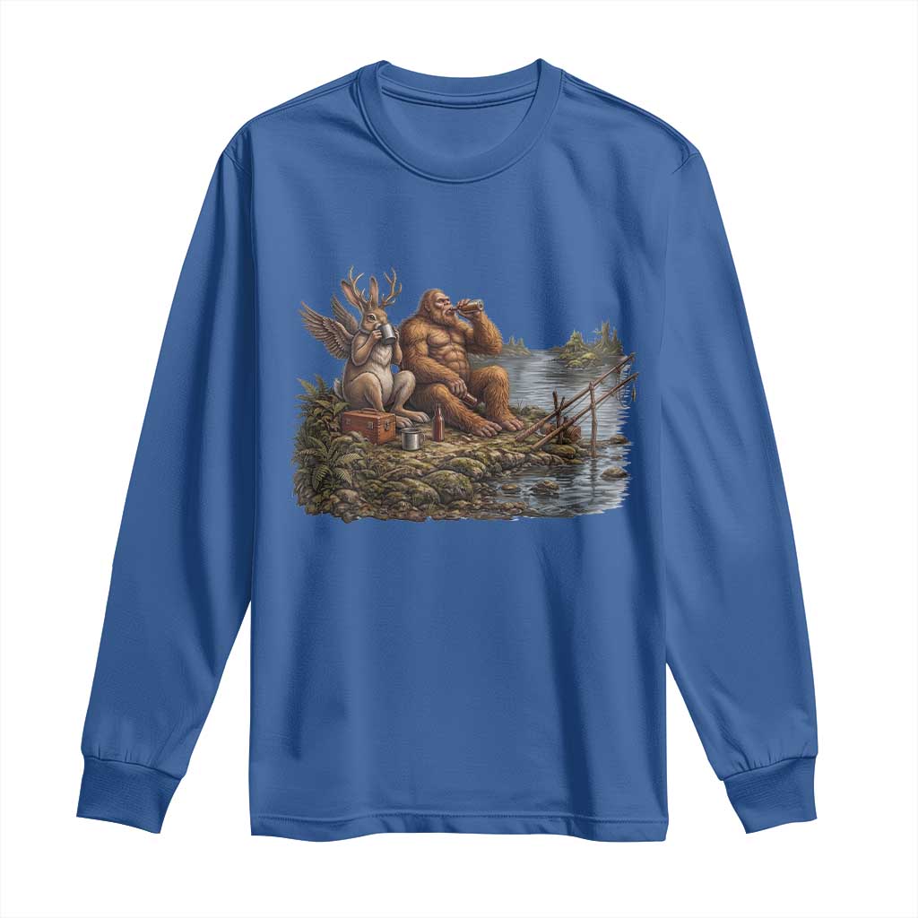 Funny Wolpertinger Bigfoot Fishing Long Sleeve Shirt Beer Drinking Cryptid Fisherman Gift