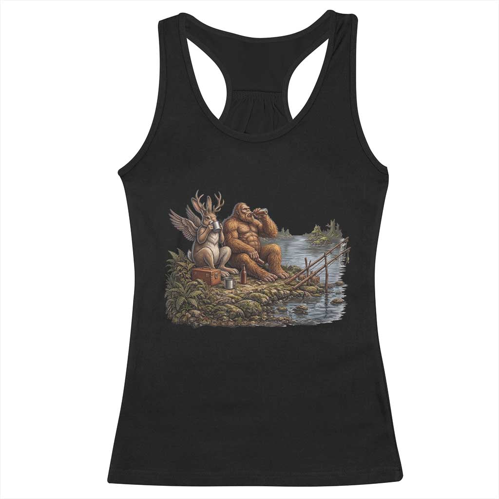 Funny Wolpertinger Bigfoot Fishing Racerback Tank Top Beer Drinking Cryptid Fisherman Gift TS12 Black Print Your Wear