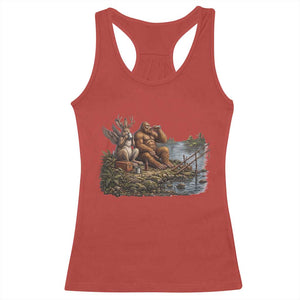 Funny Wolpertinger Bigfoot Fishing Racerback Tank Top Beer Drinking Cryptid Fisherman Gift