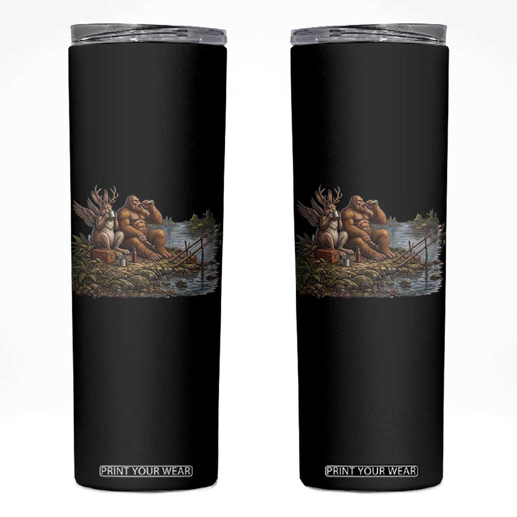 Funny Wolpertinger Bigfoot Fishing Skinny Tumbler Beer Drinking Cryptid Fisherman Gift TS12 Black Print Your Wear