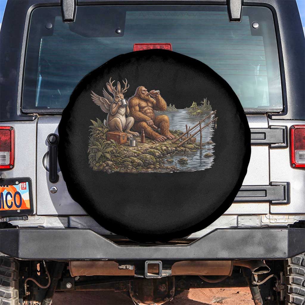 Funny Wolpertinger Bigfoot Fishing Spare Tire Cover Beer Drinking Cryptid Fisherman Gift TS12 No hole Black Print Your Wear