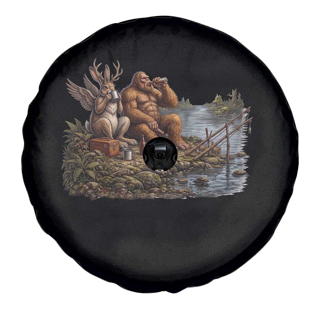 Funny Wolpertinger Bigfoot Fishing Spare Tire Cover Beer Drinking Cryptid Fisherman Gift