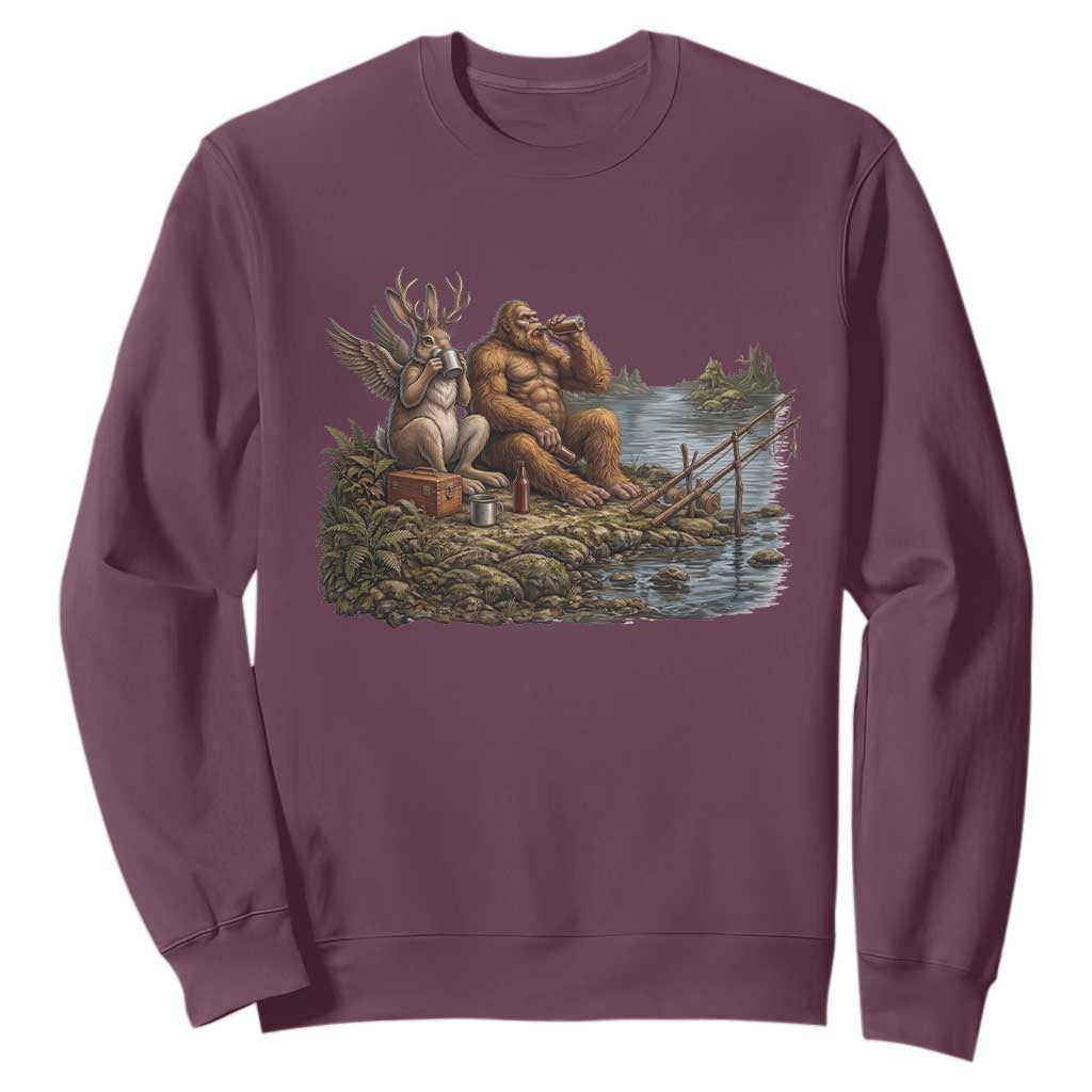 Funny Wolpertinger Bigfoot Fishing Sweatshirt Beer Drinking Cryptid Fisherman Gift