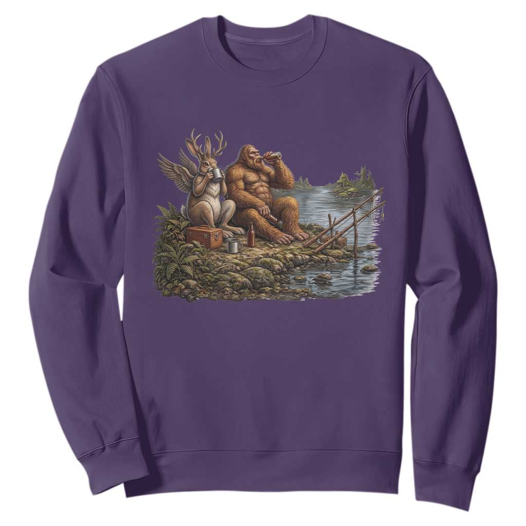 Funny Wolpertinger Bigfoot Fishing Sweatshirt Beer Drinking Cryptid Fisherman Gift