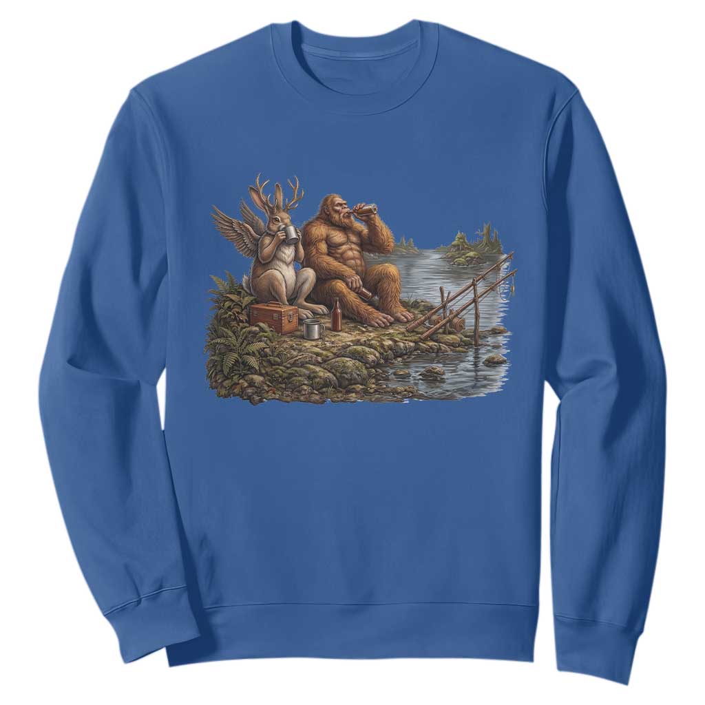 Funny Wolpertinger Bigfoot Fishing Sweatshirt Beer Drinking Cryptid Fisherman Gift