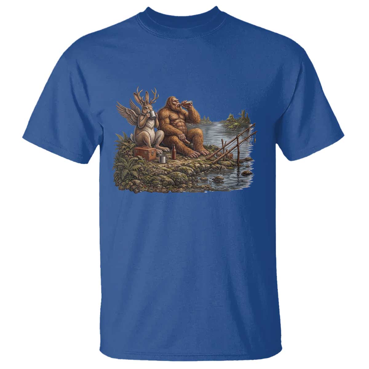 Funny Wolpertinger Bigfoot Fishing T Shirt Beer Drinking Cryptid Fisherman Gift
