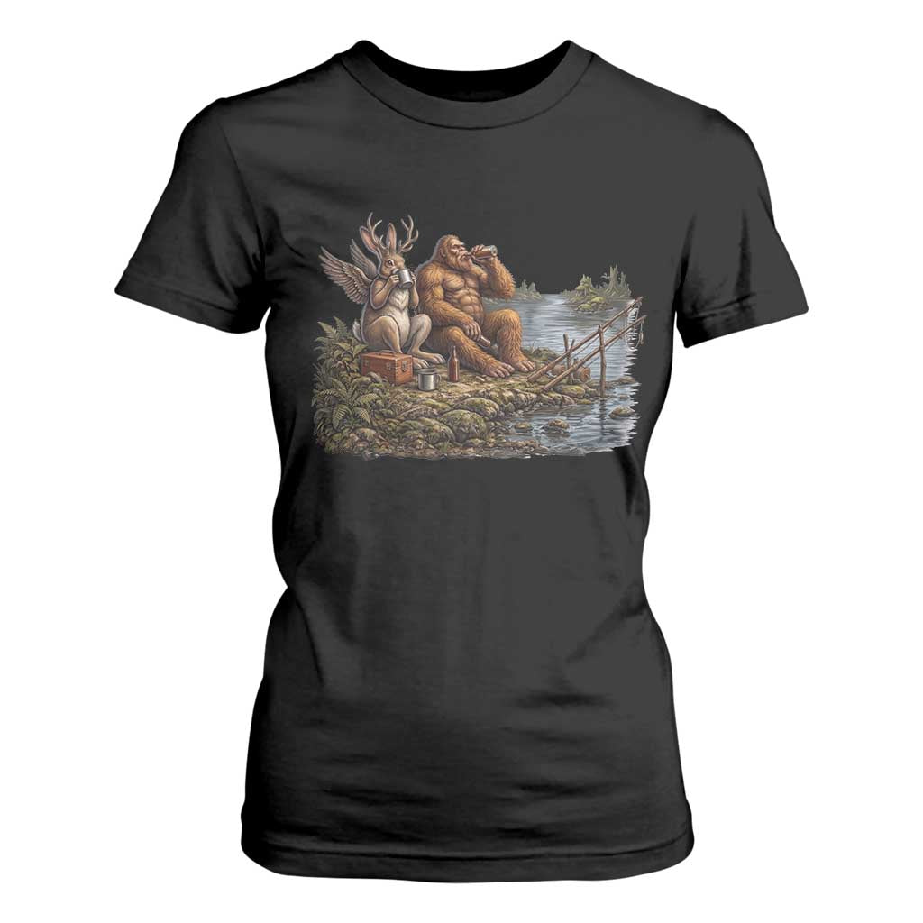 Funny Wolpertinger Bigfoot Fishing T Shirt For Women Beer Drinking Cryptid Fisherman Gift