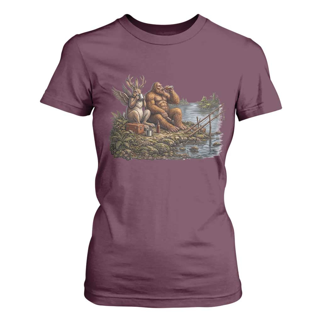 Funny Wolpertinger Bigfoot Fishing T Shirt For Women Beer Drinking Cryptid Fisherman Gift