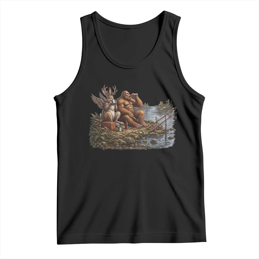 Funny Wolpertinger Bigfoot Fishing Tank Top Beer Drinking Cryptid Fisherman Gift TS12 Black Print Your Wear