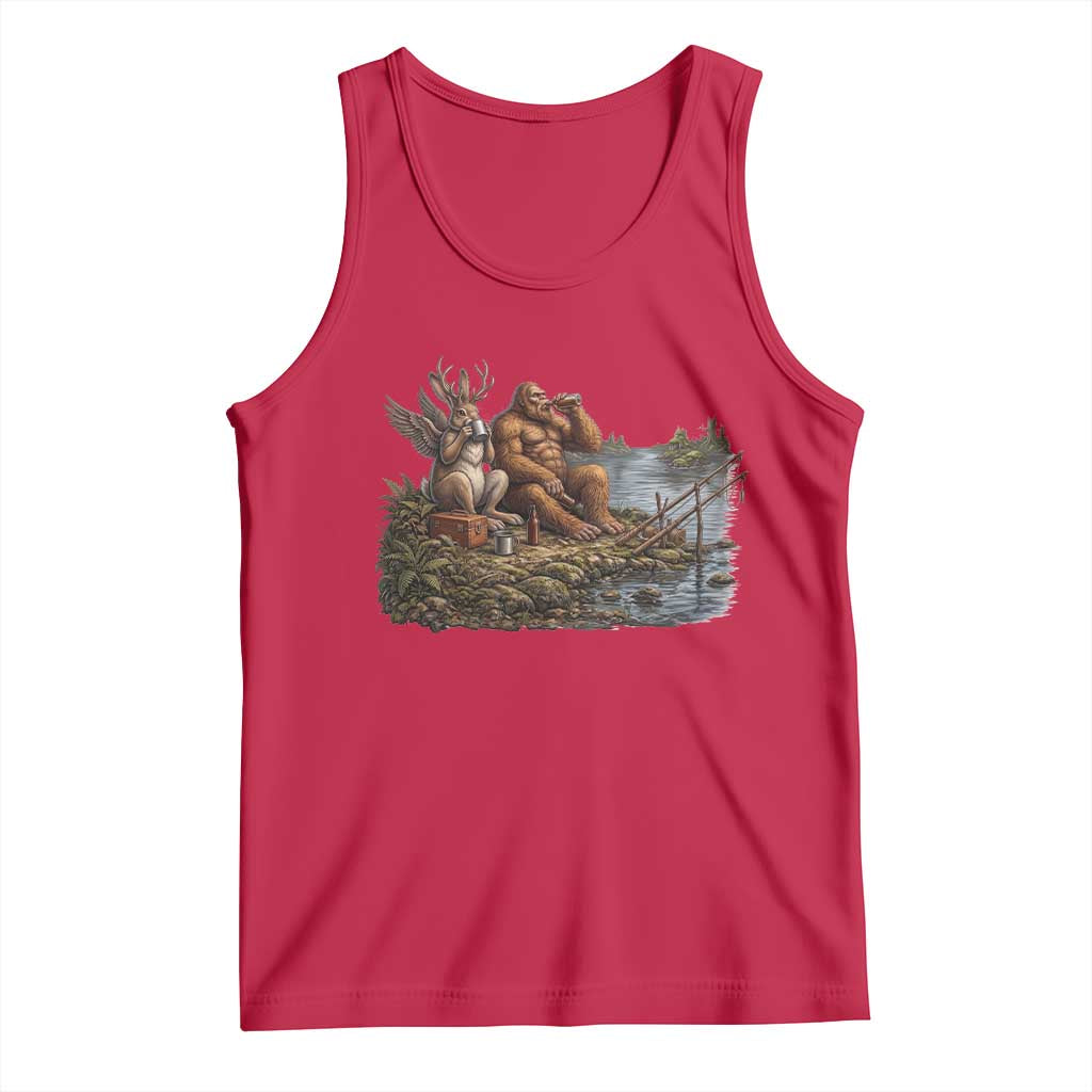 Funny Wolpertinger Bigfoot Fishing Tank Top Beer Drinking Cryptid Fisherman Gift