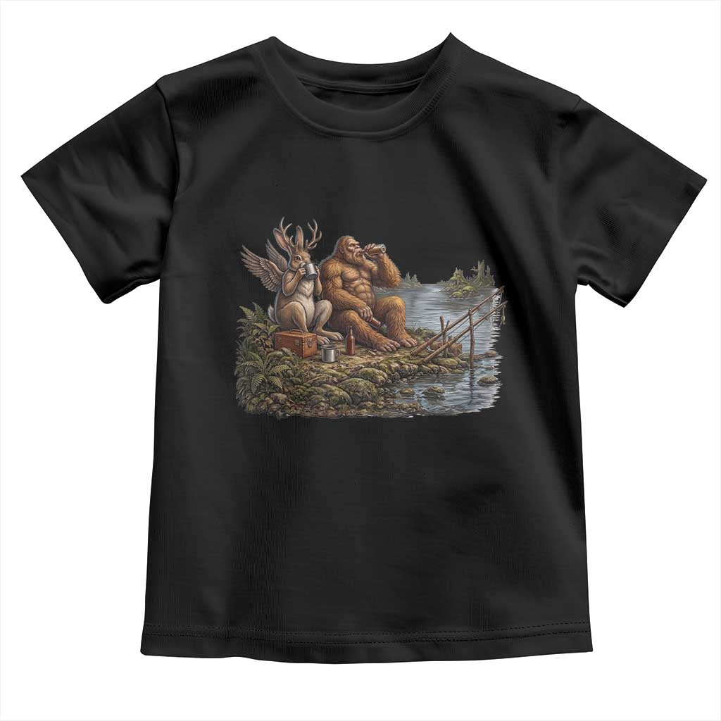 Funny Wolpertinger Bigfoot Fishing Toddler T Shirt Beer Drinking Cryptid Fisherman Gift TS12 Black Print Your Wear