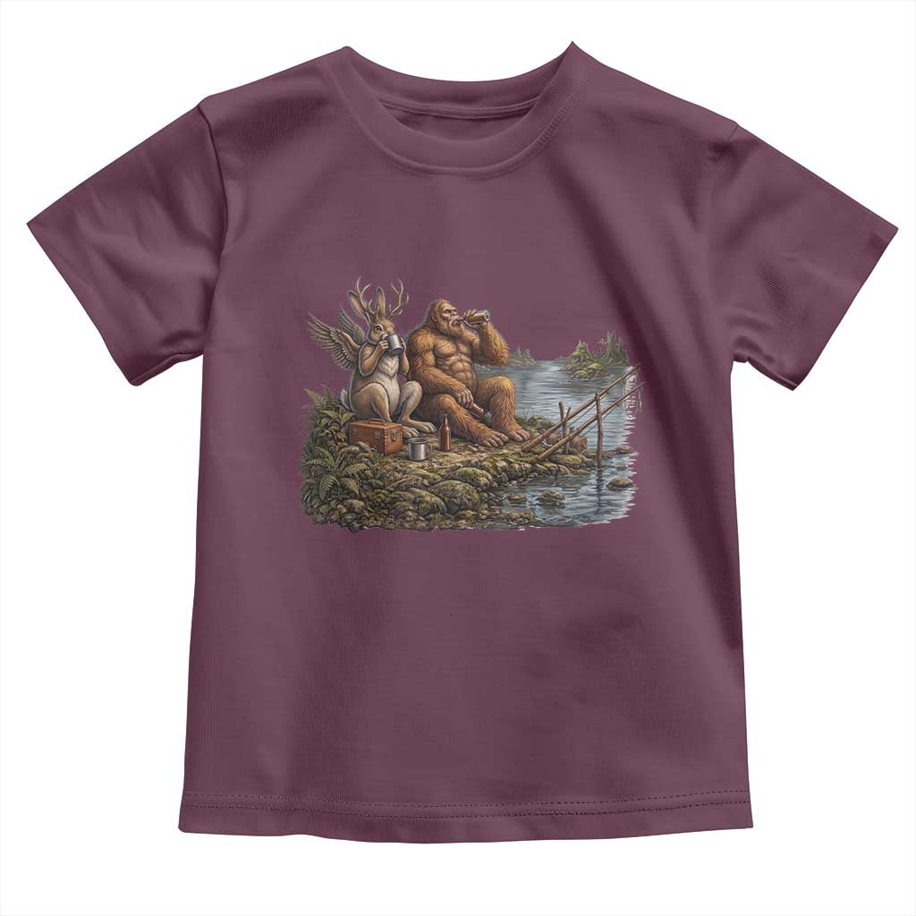 Funny Wolpertinger Bigfoot Fishing Toddler T Shirt Beer Drinking Cryptid Fisherman Gift
