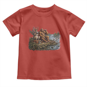 Funny Wolpertinger Bigfoot Fishing Toddler T Shirt Beer Drinking Cryptid Fisherman Gift