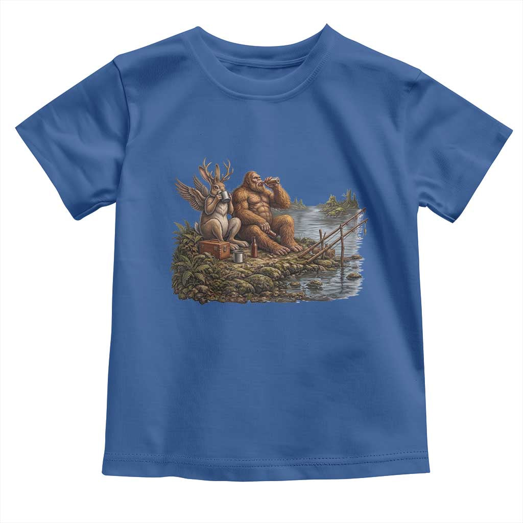 Funny Wolpertinger Bigfoot Fishing Toddler T Shirt Beer Drinking Cryptid Fisherman Gift