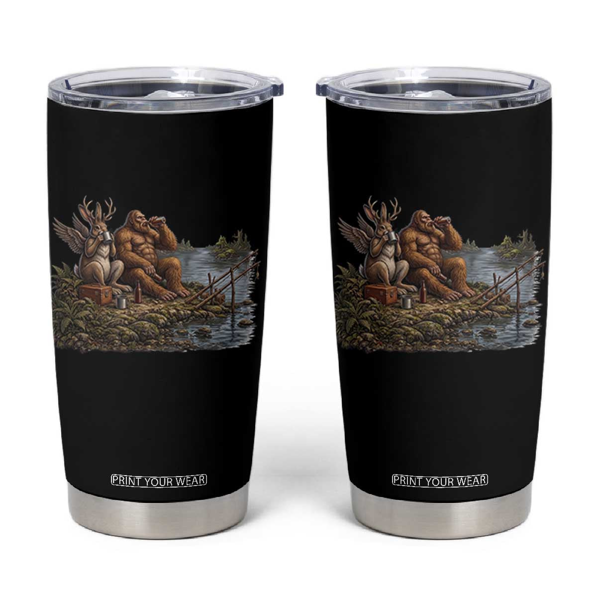 Funny Wolpertinger Bigfoot Fishing Tumbler Cup Beer Drinking Cryptid Fisherman Gift TS12 Black Print Your Wear