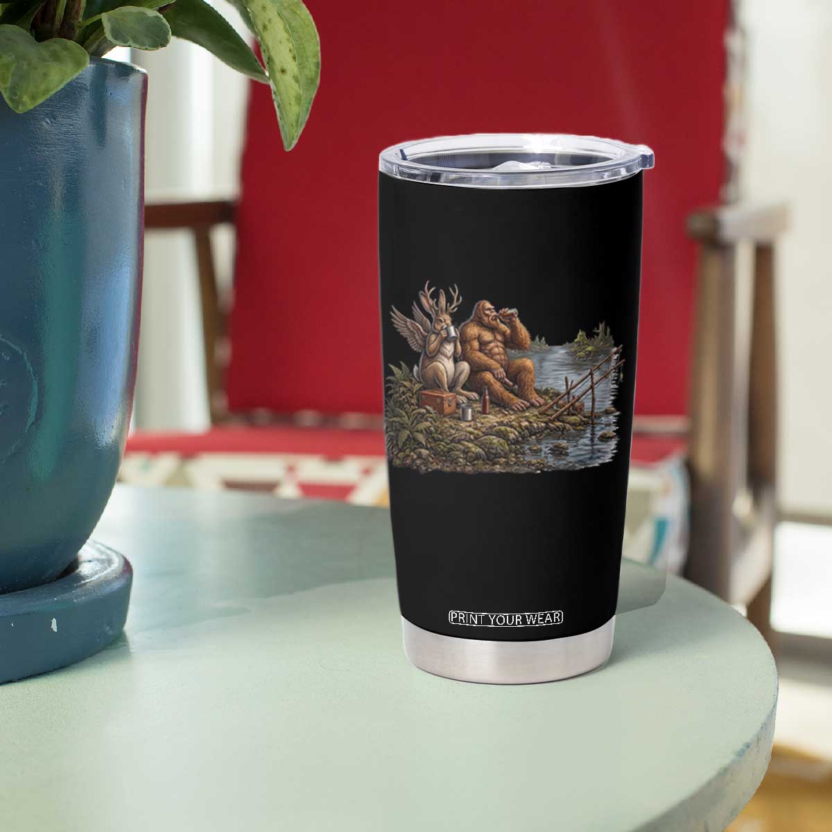 Funny Wolpertinger Bigfoot Fishing Tumbler Cup Beer Drinking Cryptid Fisherman Gift