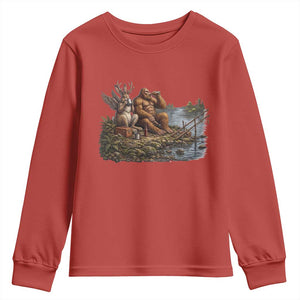 Funny Wolpertinger Bigfoot Fishing Youth Sweatshirt Beer Drinking Cryptid Fisherman Gift