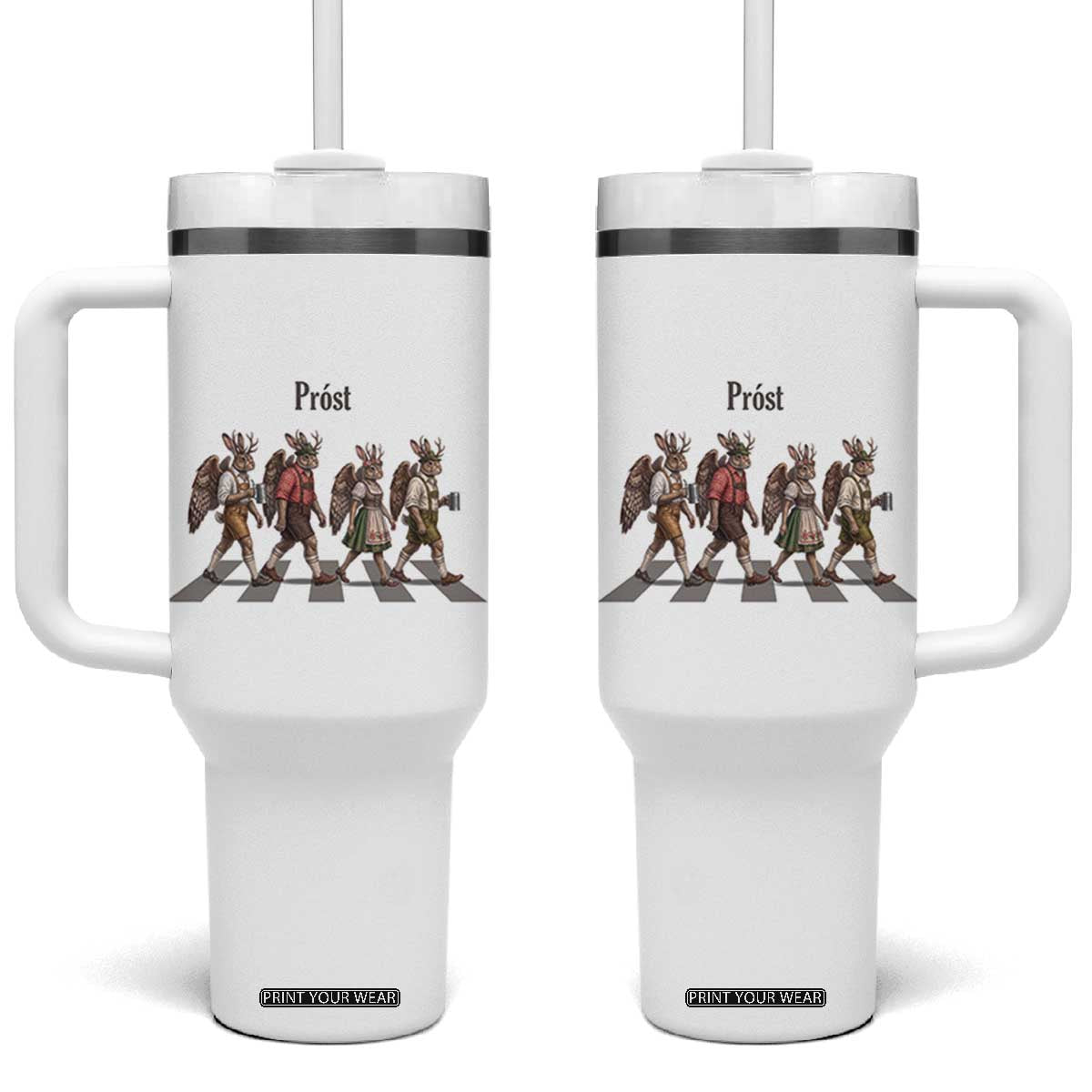 Funny Oktoberfest Wolpertinger Tumbler With Handle German Bavarian Beer Festival Heritage TS12 One Size: 40 oz White Print Your Wear