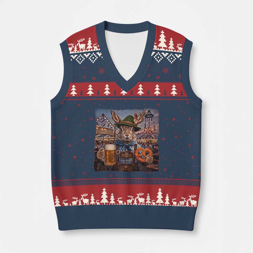 Prost Yall Wolpertinger Oktoberfest Bavarian Folklore V-Neck Knit Sweater Vest TS12 Navy Red Print Your Wear