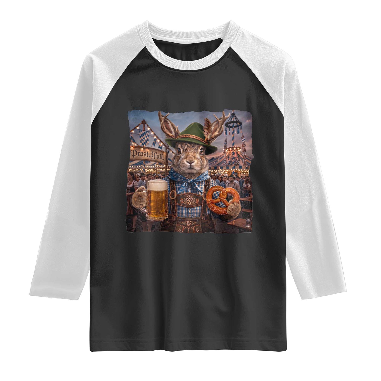 Prost Yall Wolpertinger Oktoberfest Bavarian Folklore Raglan Shirt TS12 Black White Print Your Wear