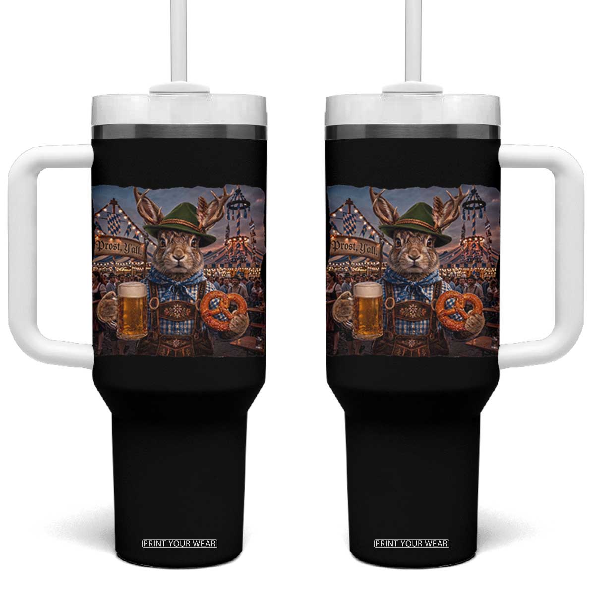 Prost Yall Wolpertinger Oktoberfest Bavarian Folklore Tumbler With Handle TS12 One Size: 40 oz Black Print Your Wear