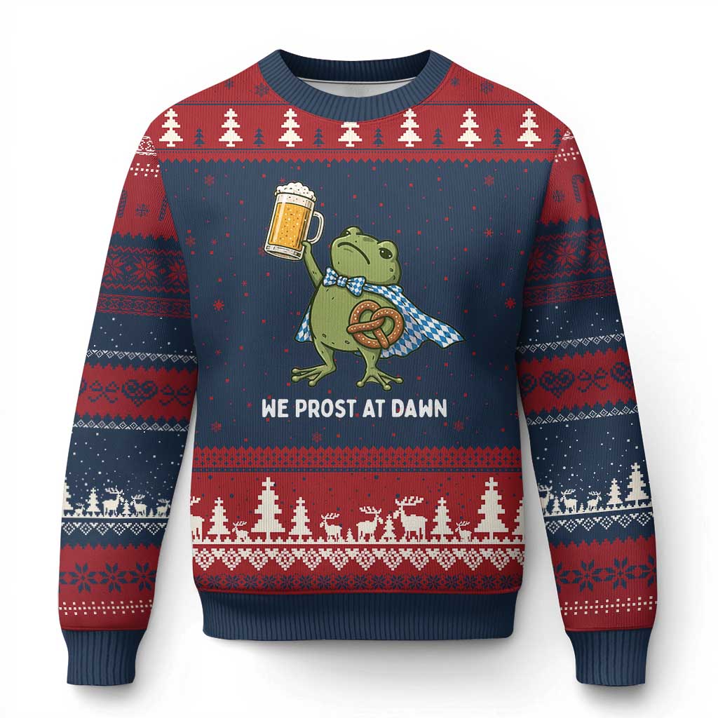 Funny Frog Oktoberfest Bavarian Beer Lover Ugly Christmas Sweater We Prost At Dawn TS12 Navy Red Print Your Wear
